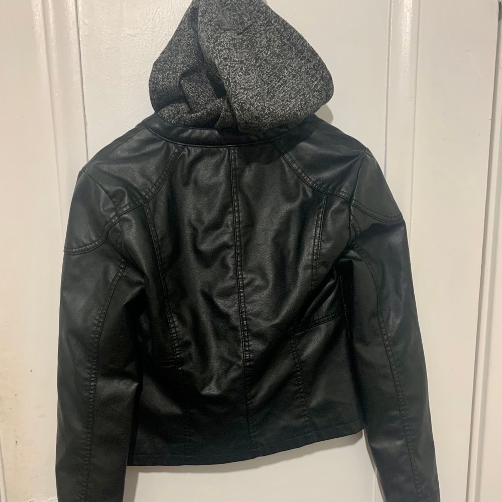 Faux leather jacket with hoodie